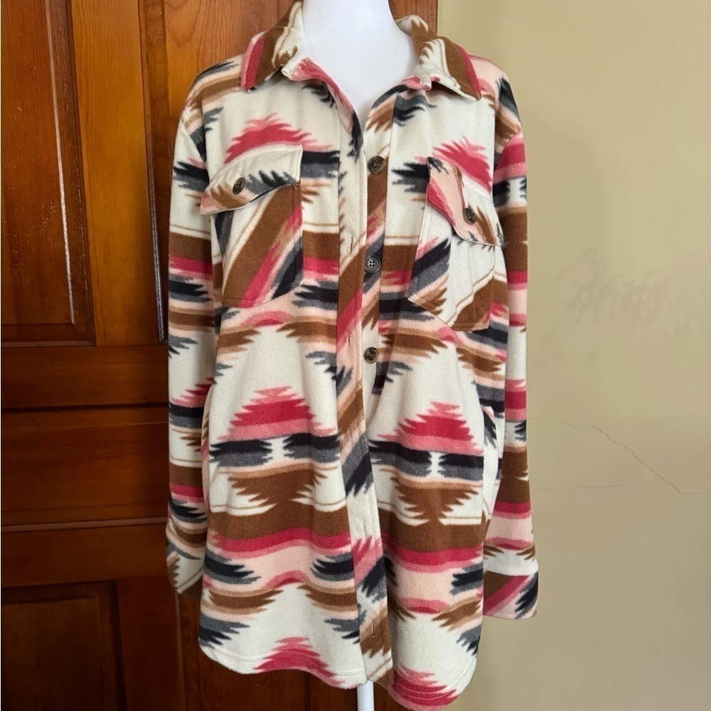 Aztec Print/Western Fleece Shacket Size Large